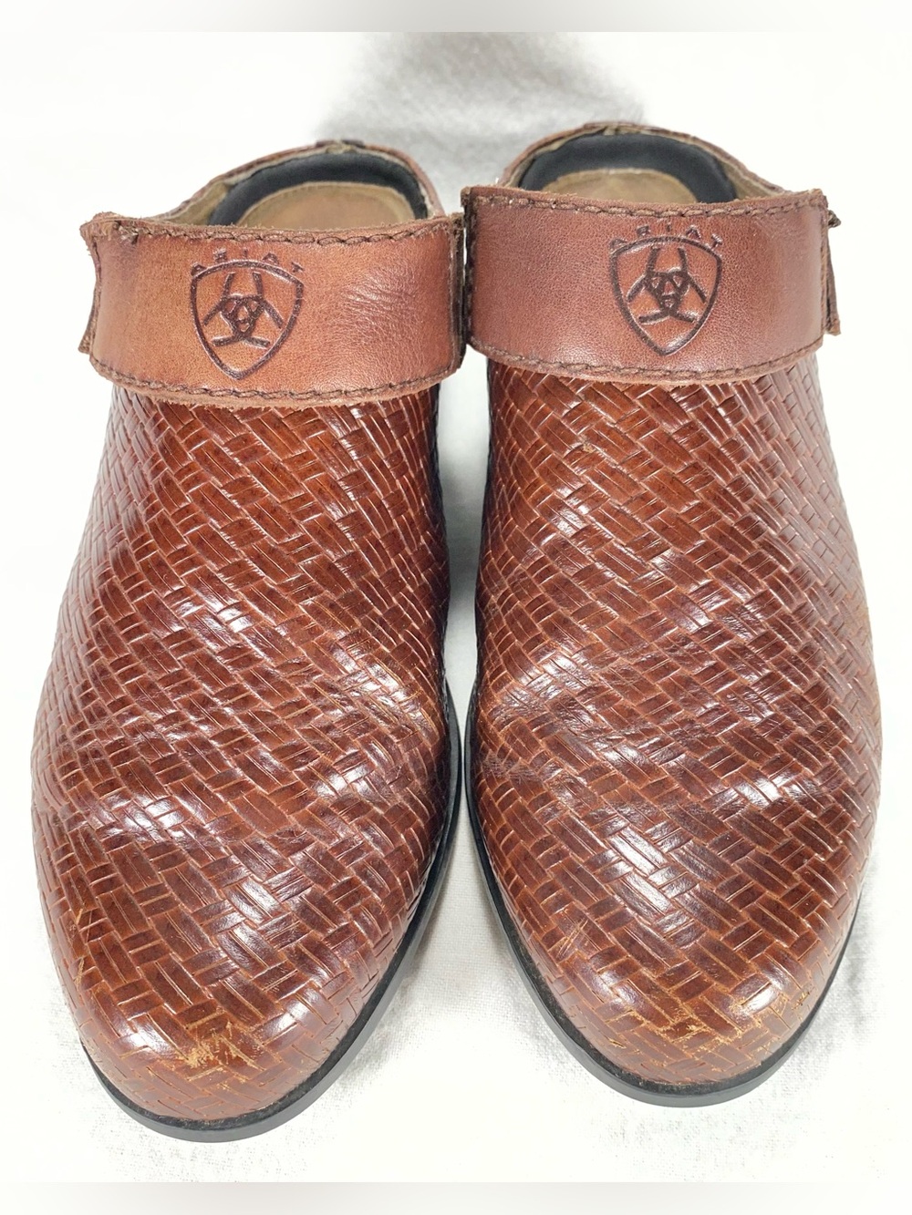 Ariat Mules Women’s 7.5 Brown Leather Slingback Woven Clogs Western Cowboy Rodeo